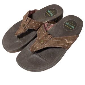 Skechers Tone-Up Sandals Suede Leather Wedge Chocolate Brown Walk Shoes Comfy 7